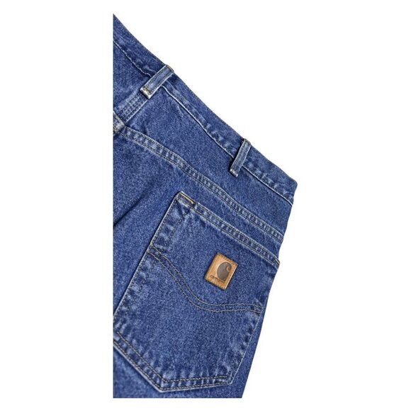 Carhartt Relaxed Fit Flannel Plaid Lined Blue Work Denim Jeans Mens 36x26 - Picture 2 of 8